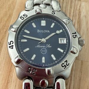Bulova marine star navy blue dial stainless steel watch NEW BATTERY